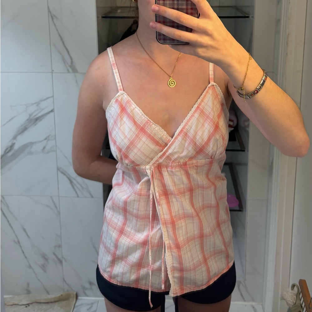 Women's Pink Plaid Babydoll Cami Top